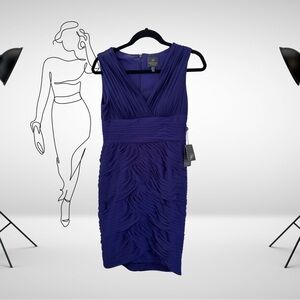 Adrianna Papell Blue Sheath Midi Dress V-Neck Sleeveless